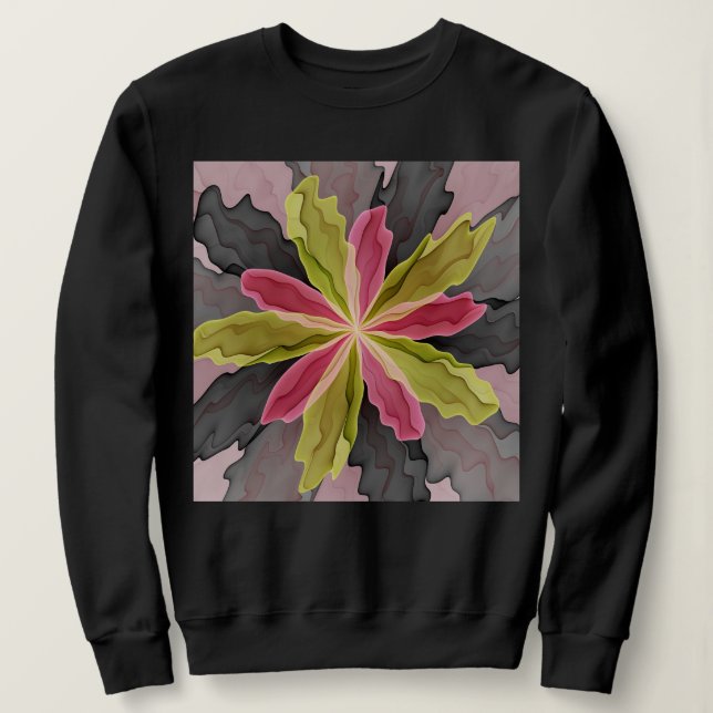 Sweatshirt Joy, Vert rose Anthracite Imaginaire Fleur Fractal (Design devant)