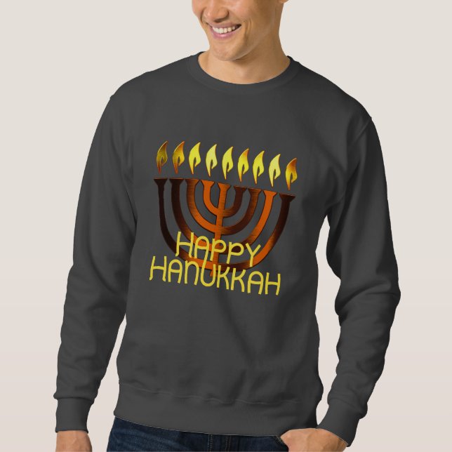 Sweatshirt Joyeuse rouille de cuivre Hanoukka Menorah (Devant)
