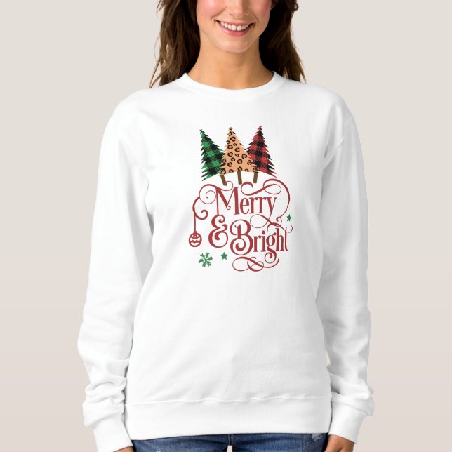 Sweatshirt Joyeuses et brillantes fêtes Arbres de Noël (Devant)
