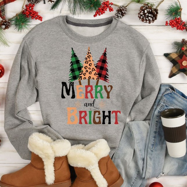 Sweatshirt Joyeuses et brillantes fêtes de Noël Arbres de sue (Créateur téléchargé)
