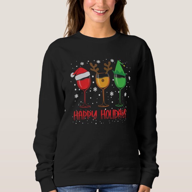 Sweatshirt Joyeuses Fêtes Noël Trois Lunettes De Vin San (Devant)
