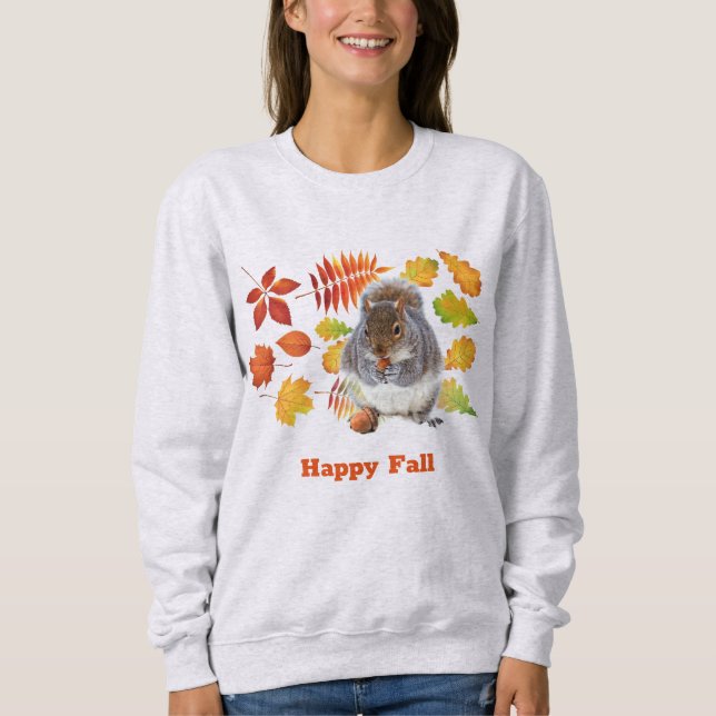Sweatshirt Joyeuses feuilles orange d'automne et écureuil sai (Devant)