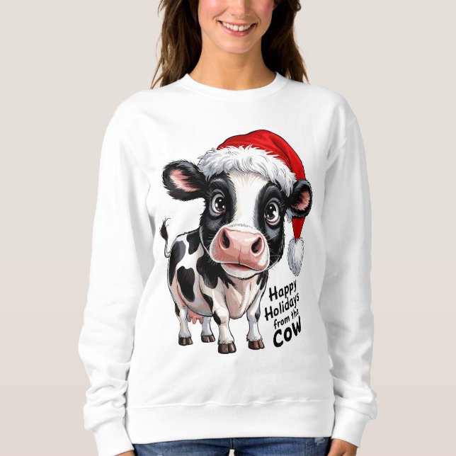 Sweatshirt Joyeuses Vacances Vache Santa Hat (Devant)
