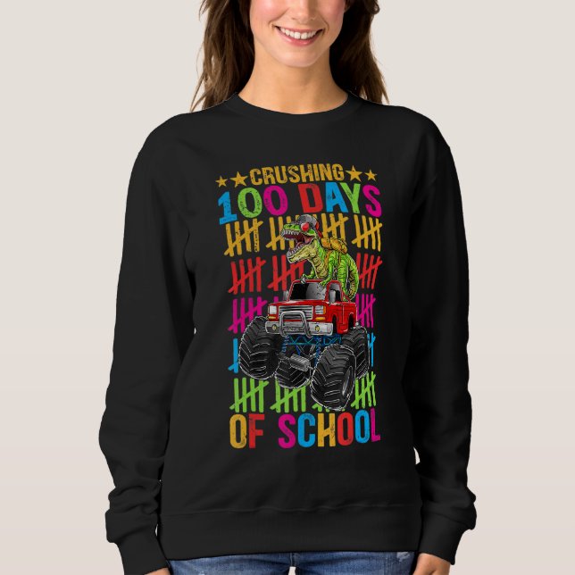 Sweatshirt Joyeux 100 Jours De Garçons Scolaires Dino Monster (Devant)