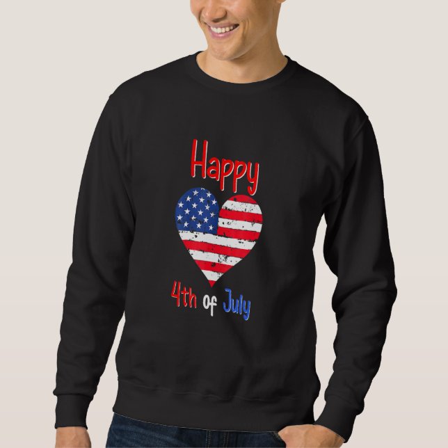 Sweatshirt Joyeux 4 juillet American Flag Heart (Devant)