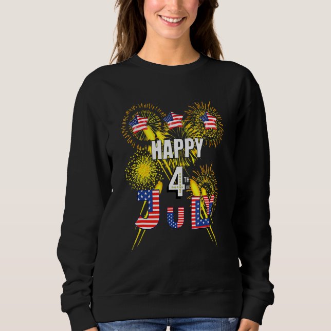 Sweatshirt Joyeux 4 juillet Drapeau américain Feux d'artifice (Devant)