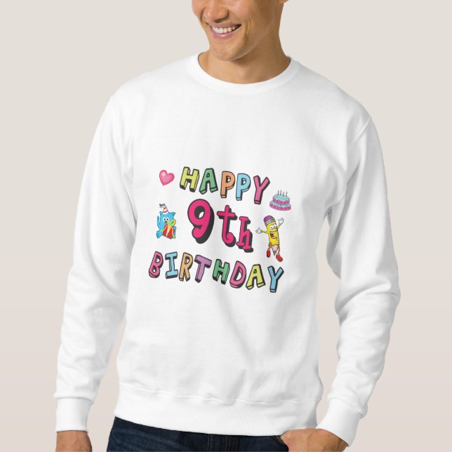 Sweatshirt Joyeux 9e anniversaire pour les enfants de 9 ans (Devant)
