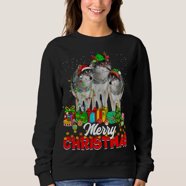 Sweatshirt Joyeux arbre Noël Pyjama Loup Animaux Lov (Devant)