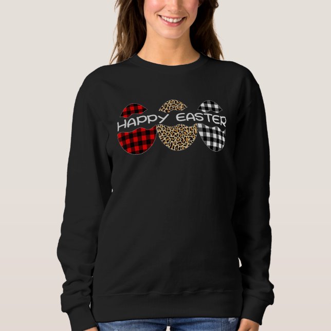 Sweatshirt Joyeux Bison de Pâques Léopard Plaid Chasse aux Oe (Devant)