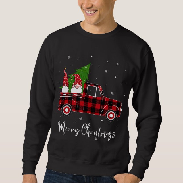 Sweatshirt Joyeux Buffalo de Noël Plaid Camion Rouge Arbre et (Devant)