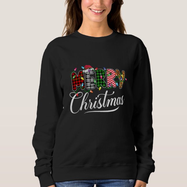 Sweatshirt Joyeux Buffalo de Noël Plaid Santa Hat (Devant)