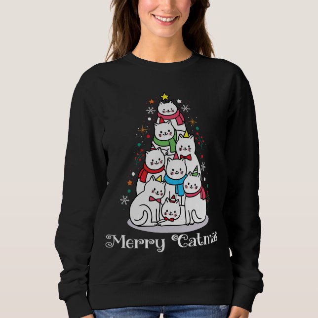 Sweatshirt Joyeux Catmas Drôle Chats mignons Arbre de Noël (Devant)