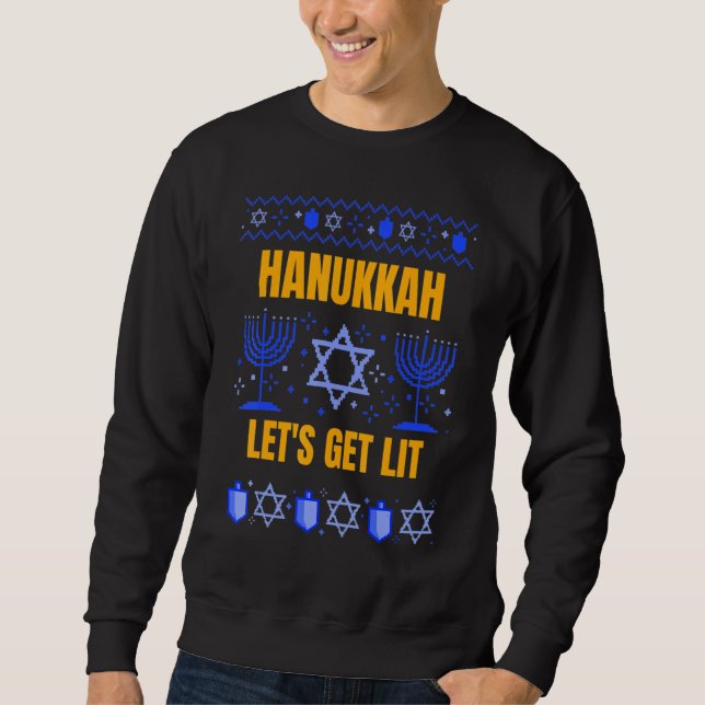 Sweatshirt Joyeux Chanukah Menorah Hanoukka Faisons Lit Ugly (Devant)