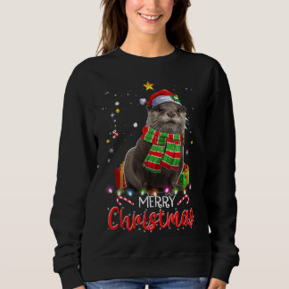 Sweatshirt Joyeux chapeau de Noël Otter Santa Hat Tree Lumièr