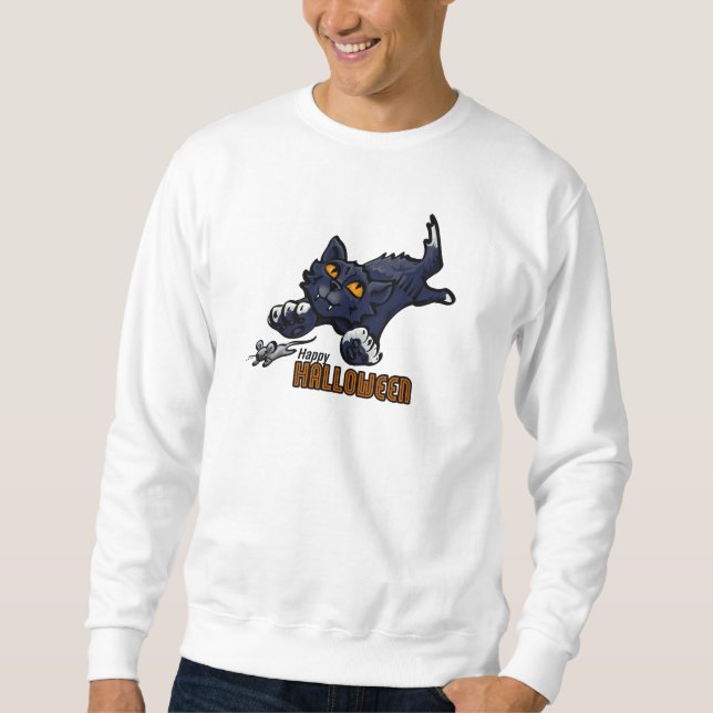 Sweatshirt Joyeux chat d'Halloween Chasing souris (Devant)