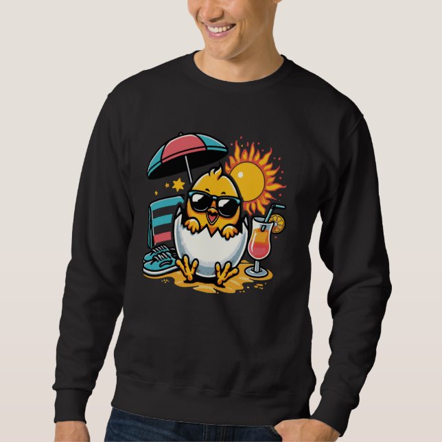Sweatshirt Joyeux Chick Avec Shades Beach Vacances D'Été Amus (Devant)