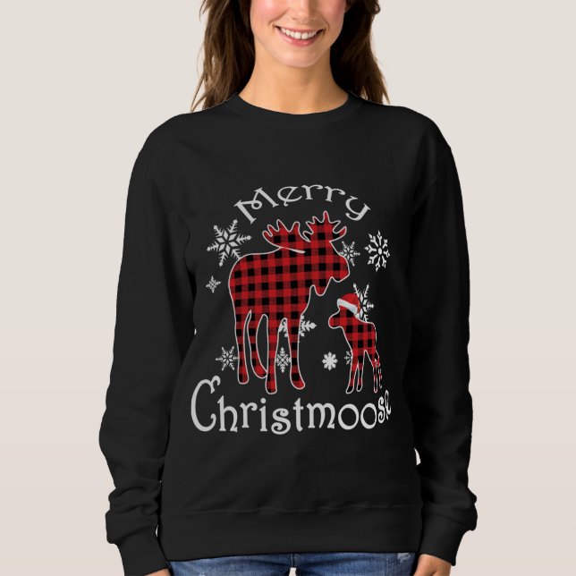 Sweatshirt Joyeux Christmoose Moose Buffalo Red Plaid Christm (Devant)