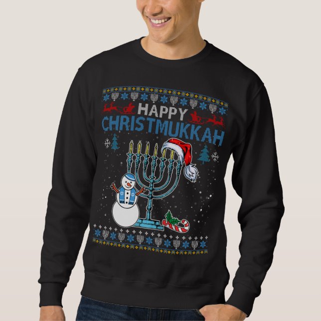 Sweatshirt Joyeux Christmukkah juif Hanoukka Noël laid (Devant)