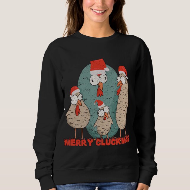 Sweatshirt Joyeux Cluckmas - Poules de Noël folles (Devant)