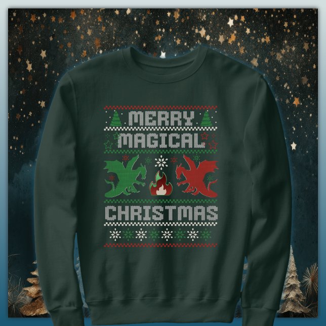 Sweatshirt Joyeux Dragon de Noël Magique Moche Sweater Design (Créateur téléchargé)