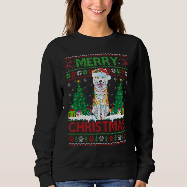 Sweatshirt Joyeux éclairage de Noël Laid Akita Noël (Devant)