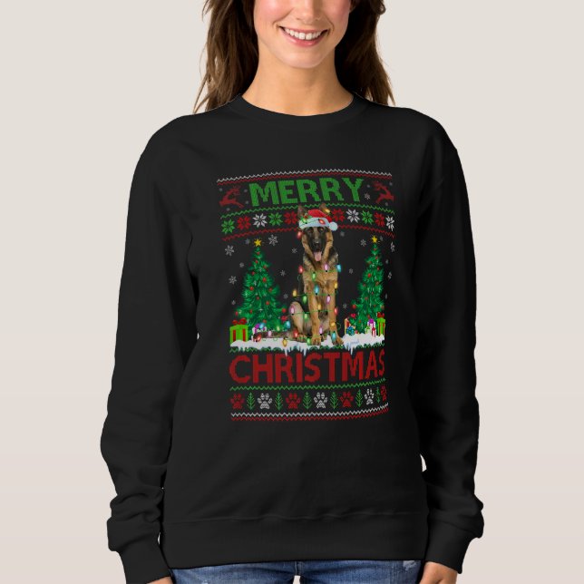 Sweatshirt Joyeux éclairage de Noël laide berger allemand Chr (Devant)