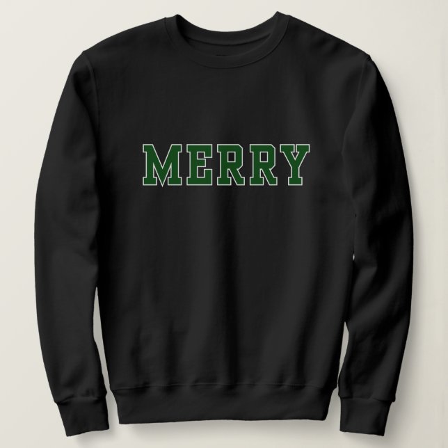 Sweatshirt Joyeux en vert, chandail de Noël à l'université (Design devant)