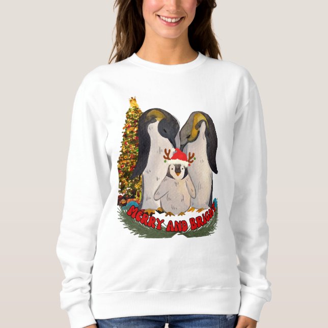 Sweatshirt Joyeux et brillant pingouin de Noël (Devant)