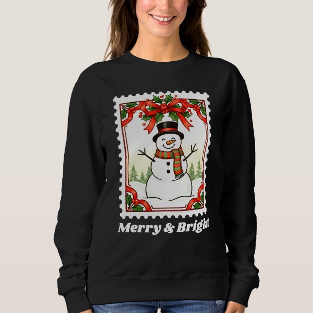 Sweatshirt Joyeux et brillant Snowman Timbre de Noël (Devant)