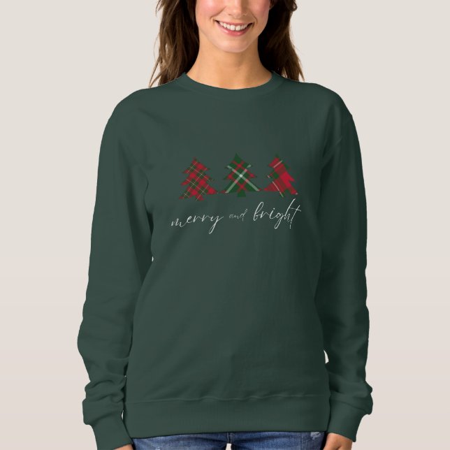 Sweatshirt Joyeux et brillants arbres de Noël vert (Devant)