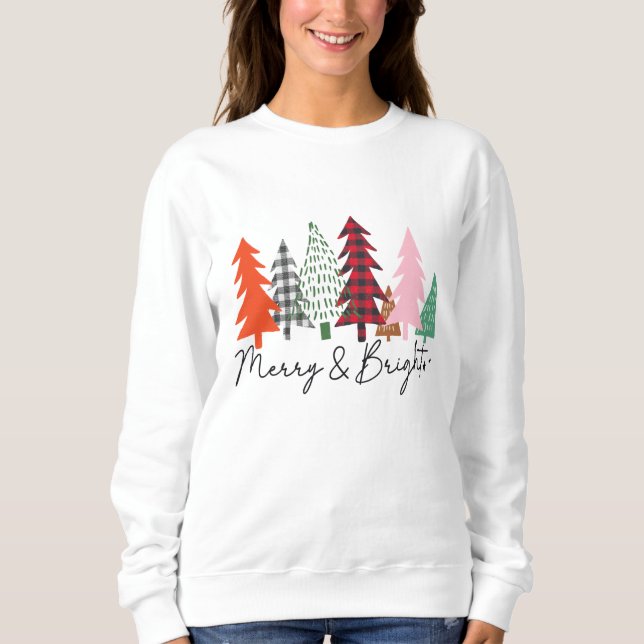 Sweatshirt Joyeux et brillants arbres de pins d'hiver de la f (Devant)