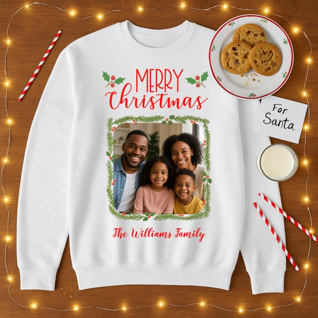 Sweatshirt Joyeux et lumineux Noël de la photo de famille (Créateur téléchargé)