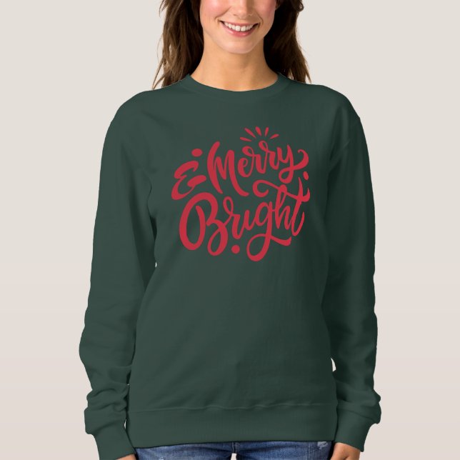 Sweatshirt Joyeux et lumineux Noël vert moderne (Devant)