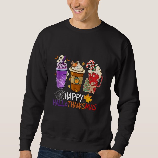 Sweatshirt Joyeux Hallothanksmas Café Latte Halloween Merci (Devant)