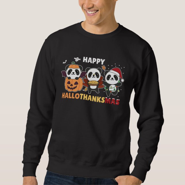 Sweatshirt Joyeux Hallothanksmas Pandas Christmas Panda (Devant)