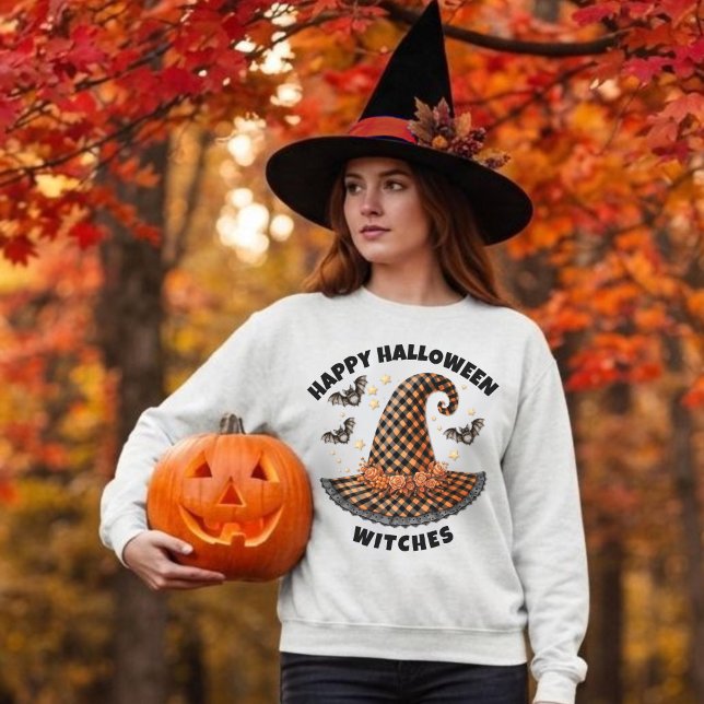 Sweatshirt Joyeux Halloween Chapeau de Sorcière Gingham Orang (Créateur téléchargé)