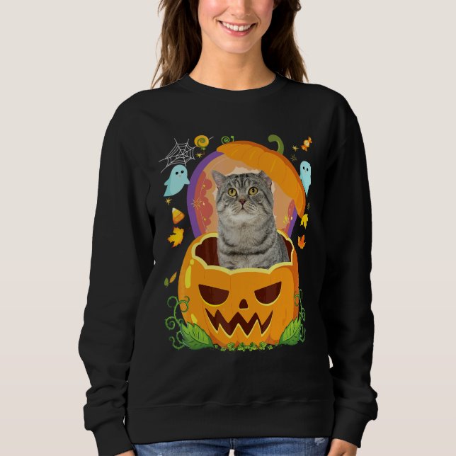 Sweatshirt Joyeux Halloween Citrouille Chat British Shorthair (Devant)