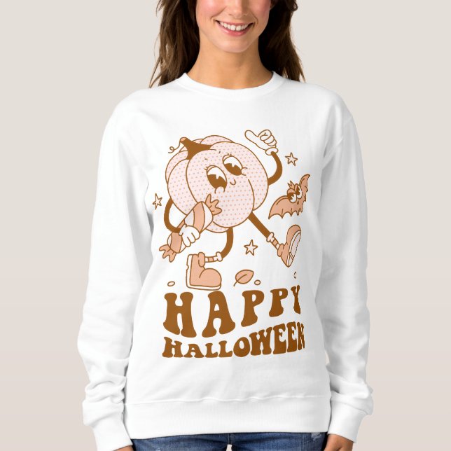 Sweatshirt Joyeux Halloween| Citrouille de points de Polka ré (Devant)