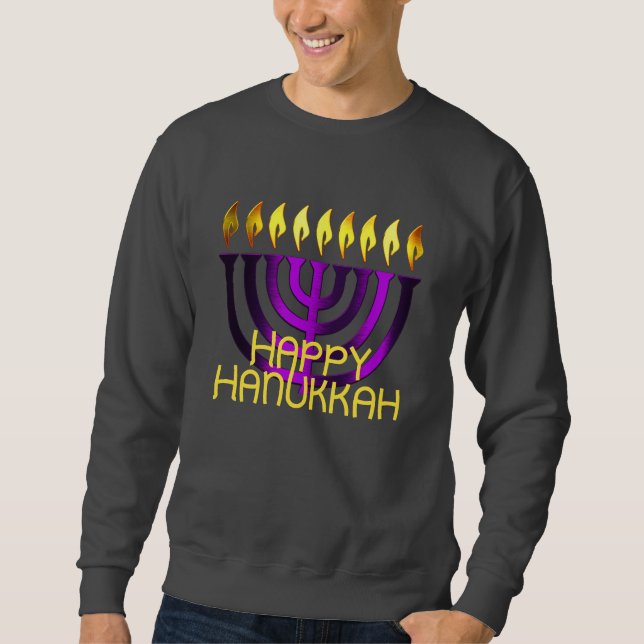 Sweatshirt Joyeux Hanoukka Menorah Purple (Devant)