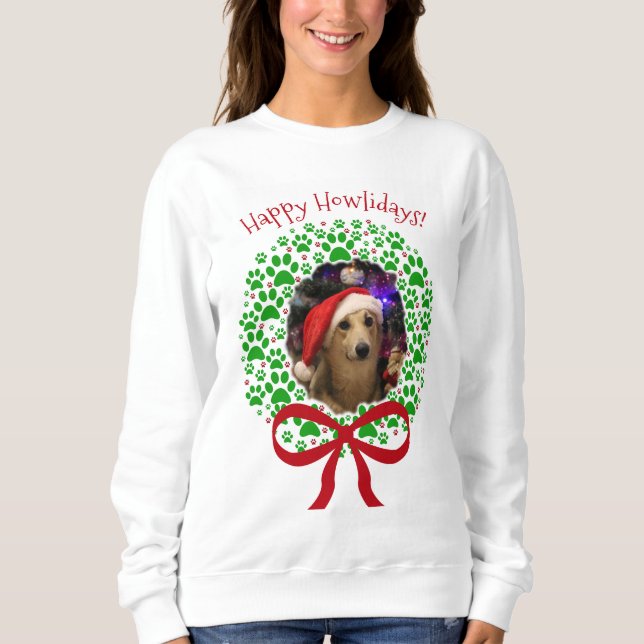 Sweatshirt Joyeux Howlidays Christmas Fun Wreath Photo Frame (Devant)