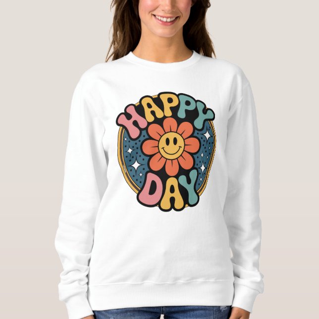 Sweatshirt Joyeux Jour Retro Fleur Smiley Face Super les anné (Devant)