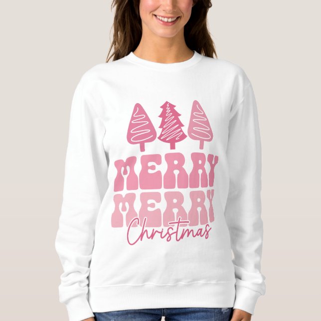 Sweatshirt Joyeux Joyeux Noël - Conception des Fêtes Rose (Devant)