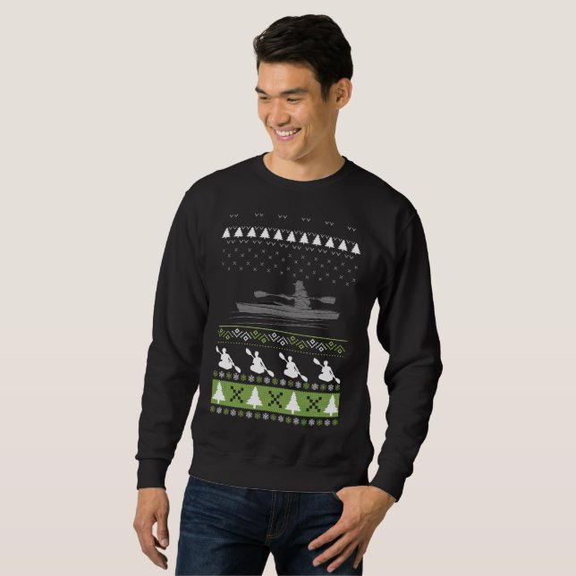 Sweatshirt Joyeux Kayaking Ugly Kayak Sweater de Noël (Devant entier)
