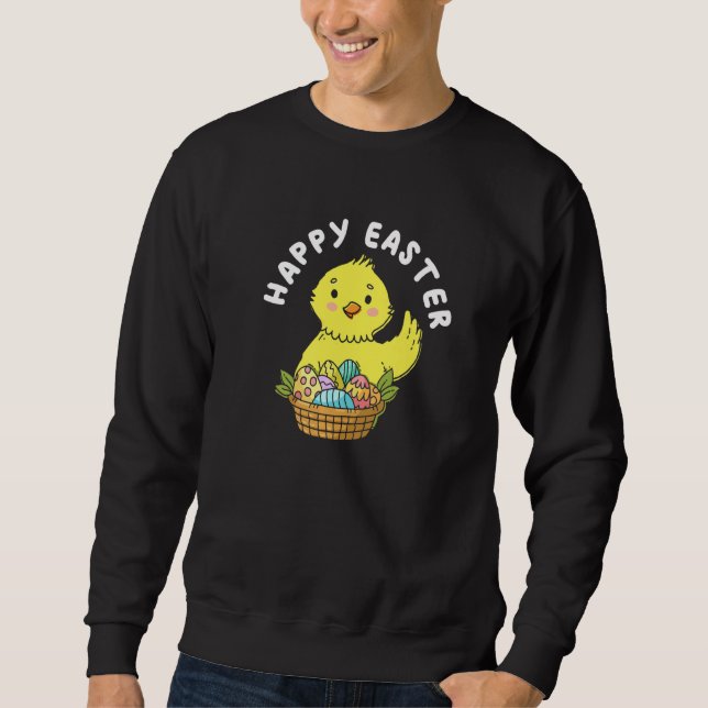 Sweatshirt Joyeux lapin de poulet de Pâques oeufs de printemp (Devant)