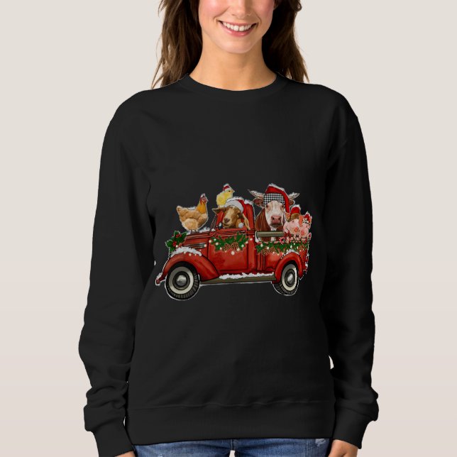 Sweatshirt Joyeux Noël Animaux Ferme Père Noël Rouge Camion L (Devant)
