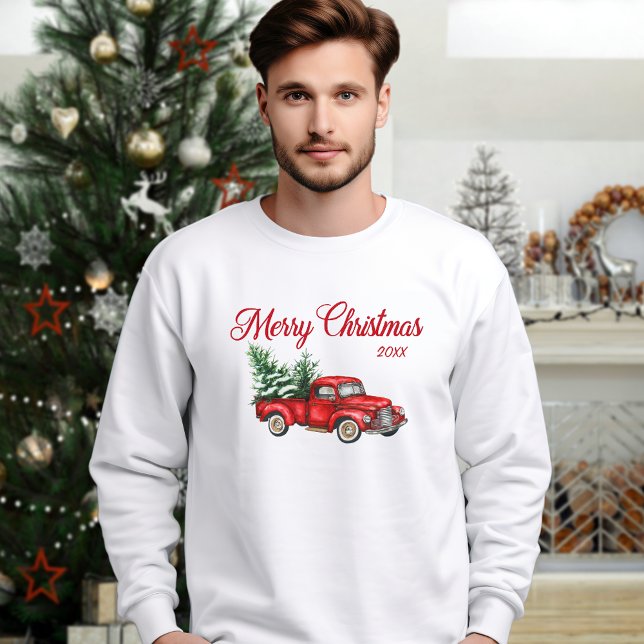 Sweatshirt Joyeux Noël Année Aquarelle Vintage Camion rouge (Several shirt styles and colors to choose from.)