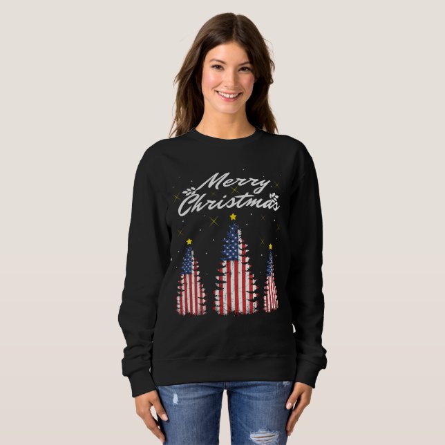 Sweatshirt Joyeux Noël Arbre drapeau américain (Devant entier)