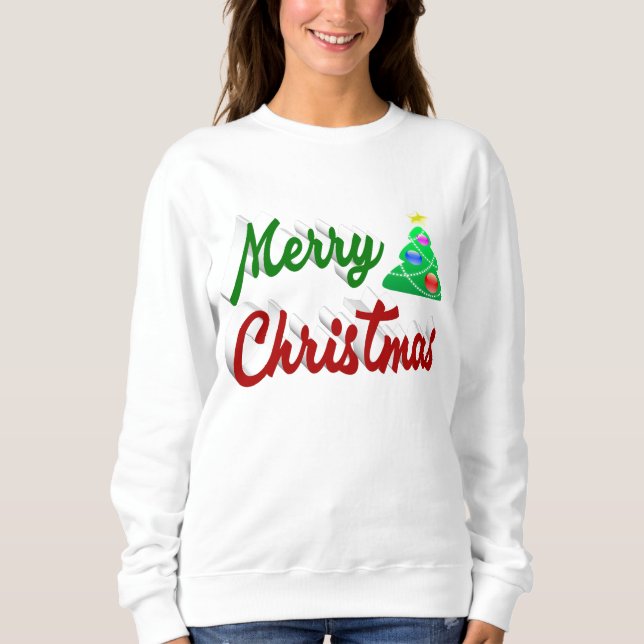 Sweatshirt Joyeux Noël Arbre rouge vert script (Devant)