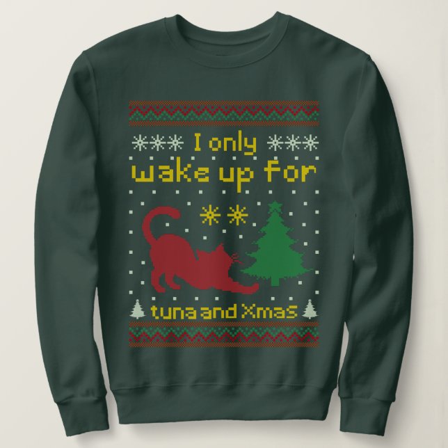 Sweatshirt Joyeux Noël au thon – Drôle de chat de Noël laid (Design devant)
