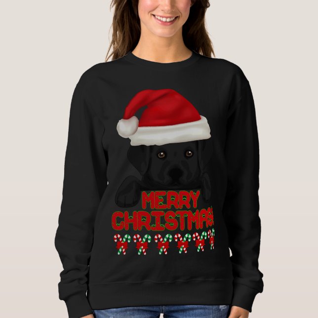 Sweatshirt Joyeux Noël Black Labrador Retriever Puppy! Es (Devant)